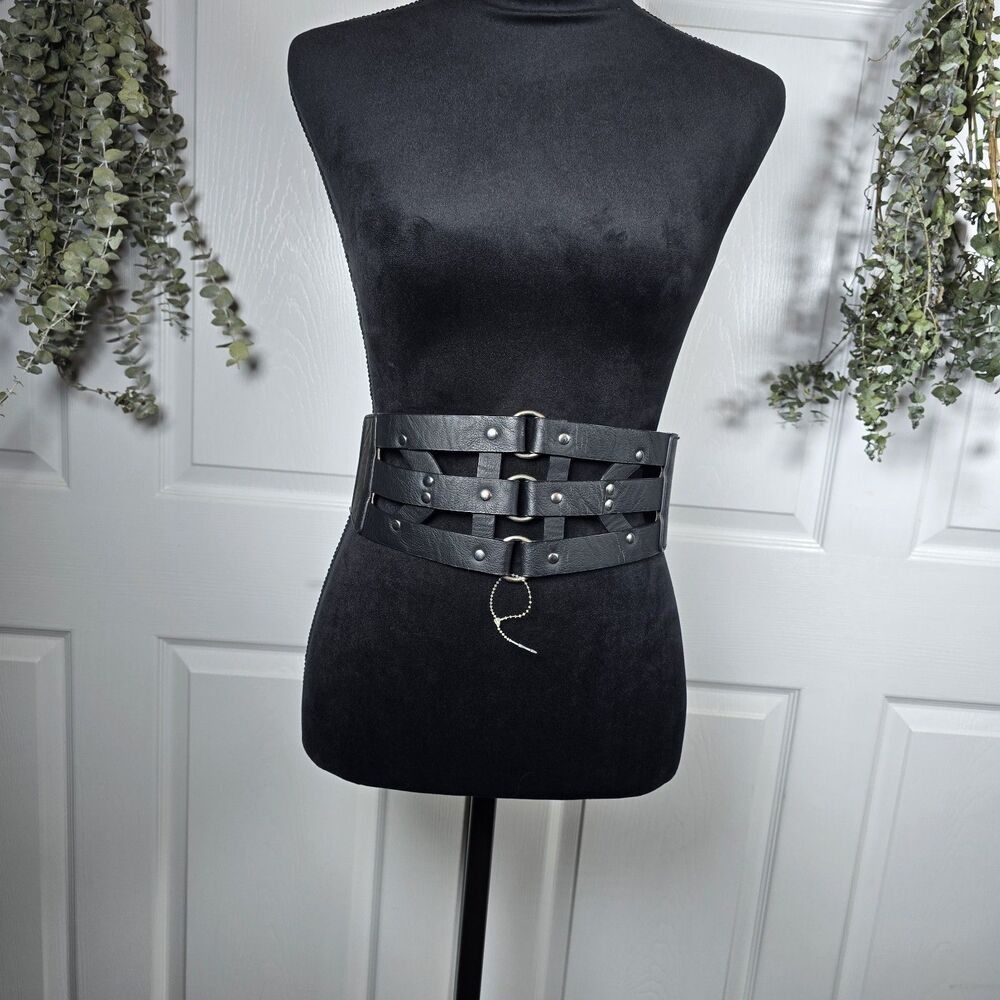NWT Romeo And Juliet Couture Black Faux Leather Corset Belt XL Stretch